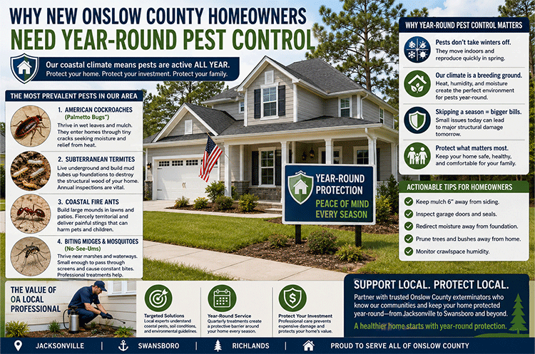 Why New Onslow County Homeowners Need Year-Round Pest Control